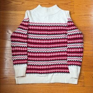 Talbots Red, Black, White Patterned Sweater